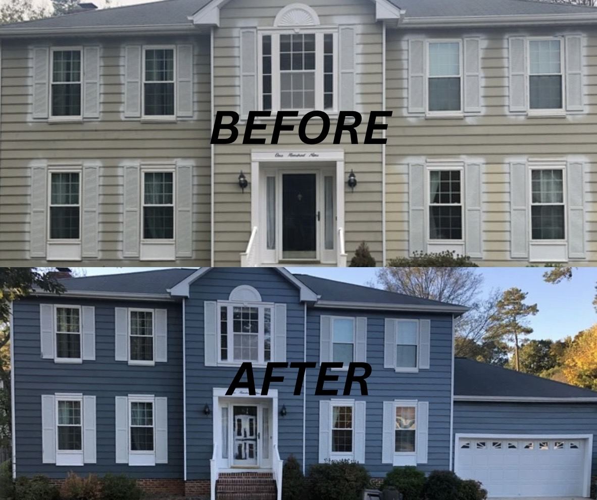 Exterior house painting before and after in Wendell NC