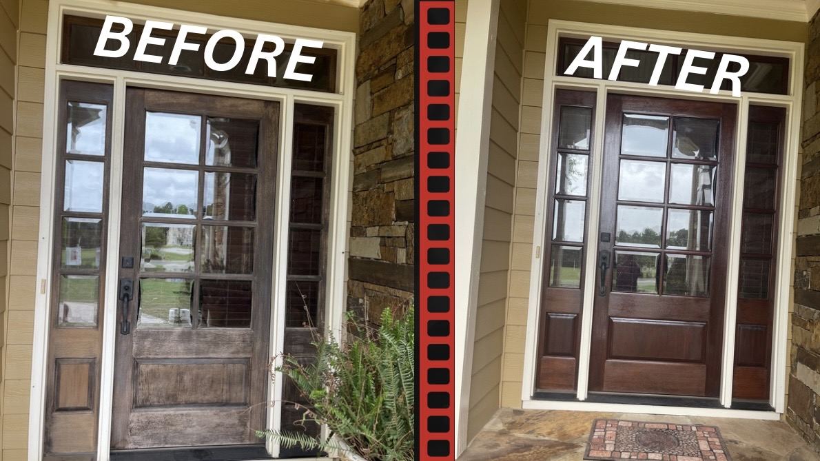 Front door staining before and after in Wendell NC